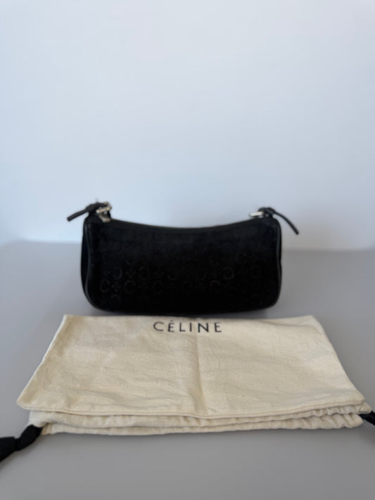 Celine Vintage C Macadam Suede Baguette Bag - Black