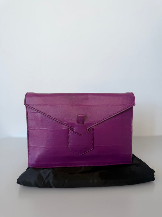 Yves Saint Laurent Vintage Genuine Eel Skin Envelope Flap Clutch - Fuchsia Purple