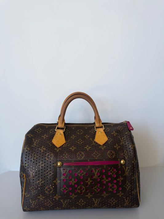 Limited Edition 2006 Louis Vuitton Monogram Perforated Speedy 30 Handbag - Fuschia Interior
