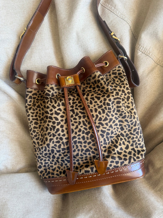 VERY RARE Vintage Celine Leopard Pony Hair Bucket Bag