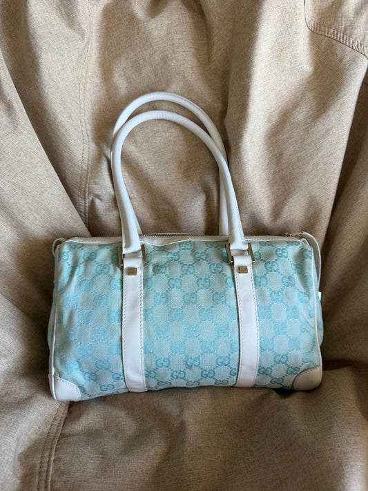 Gucci 2001 GG Canvas Boston Shoulder Bag - Baby Blue