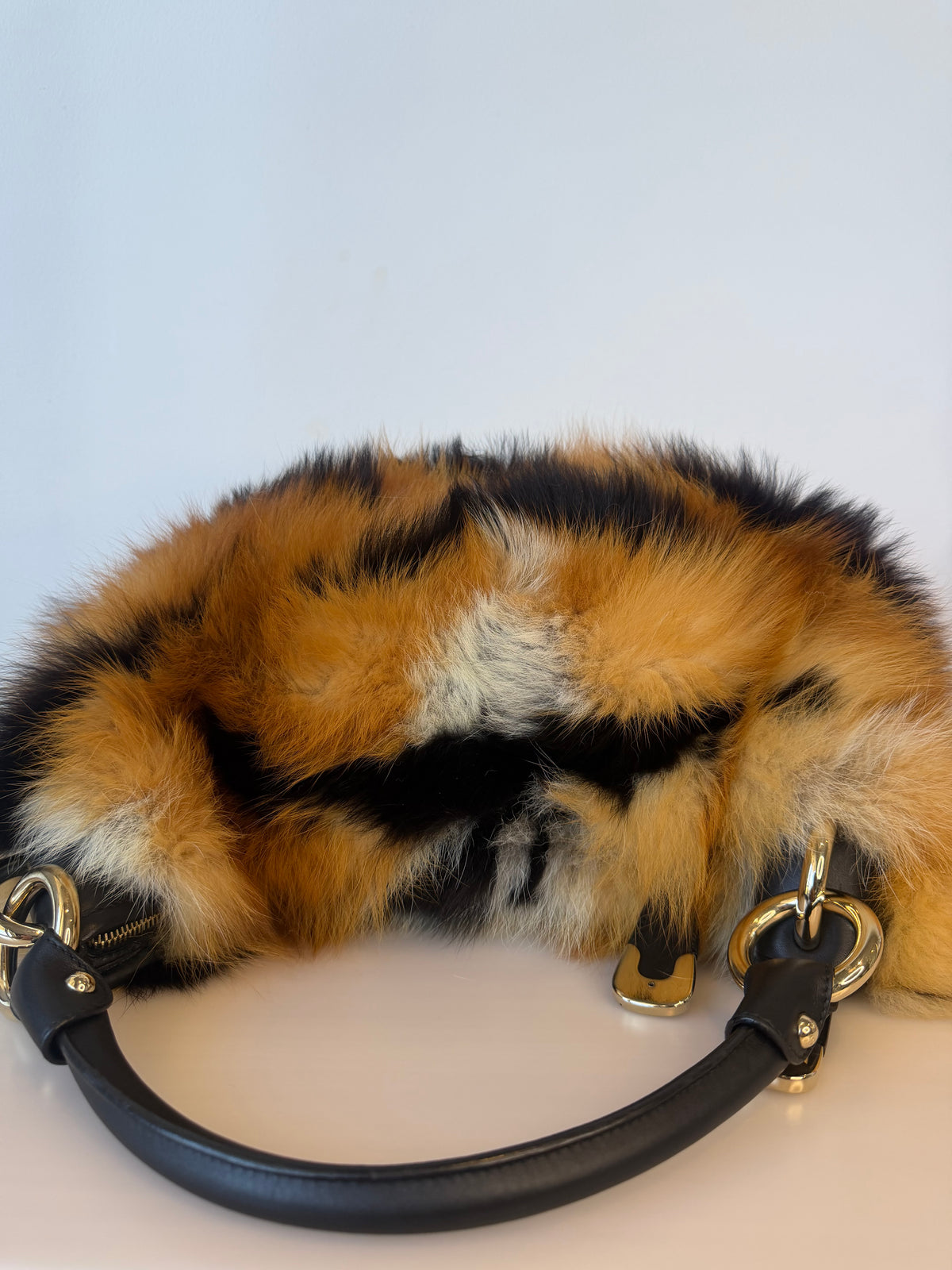 [Very Rare] Bally Brown Fur Tiger Pattern Shoulder Bag
