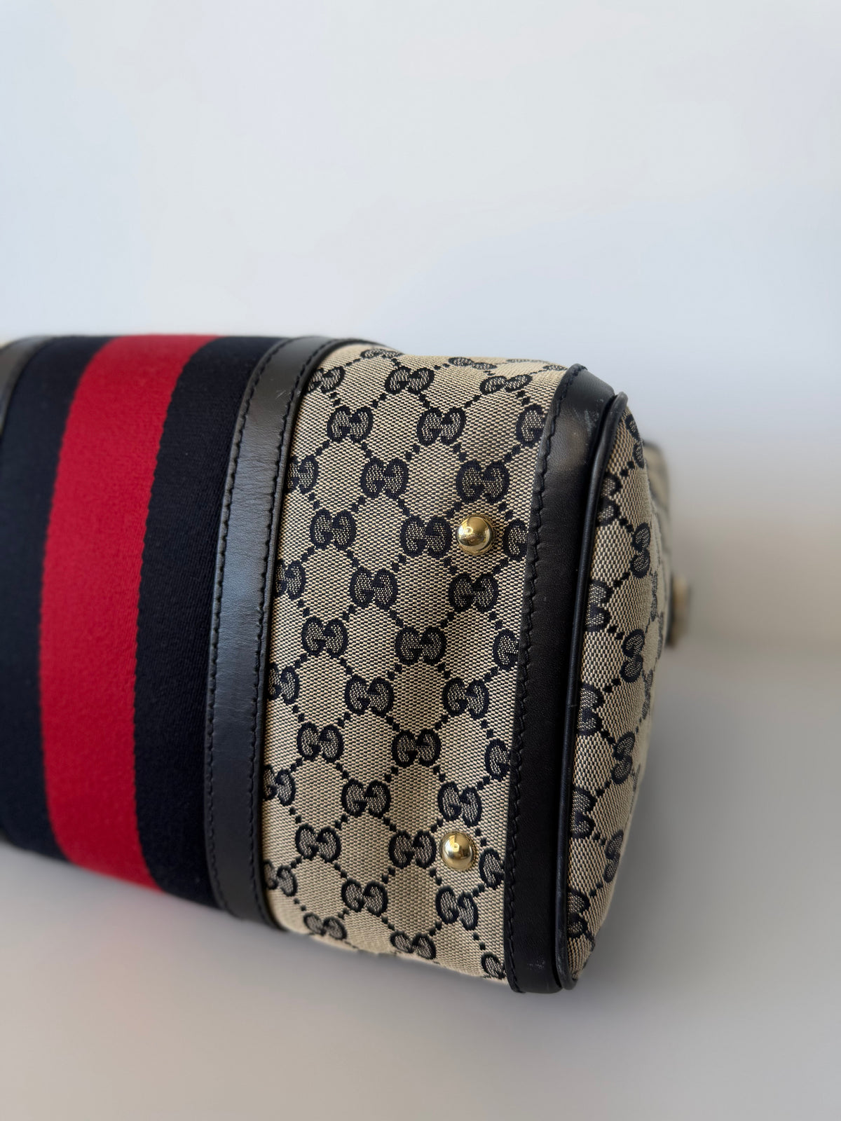 Vintage Gucci Web Original Medium GG Boston Bag - GG Canvas/Dark Navy