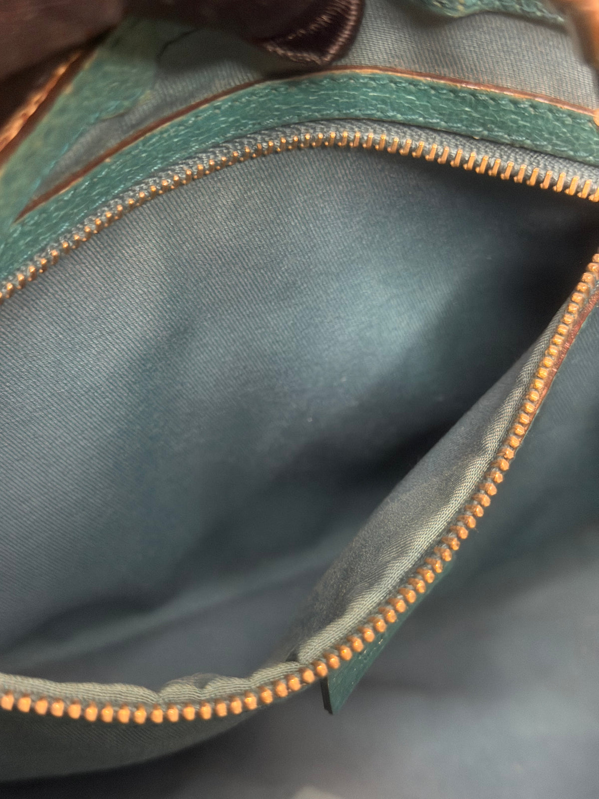 Vintage Gucci Jackie O GG Monogram Shoulder Bag — Turquoise Leather Trims