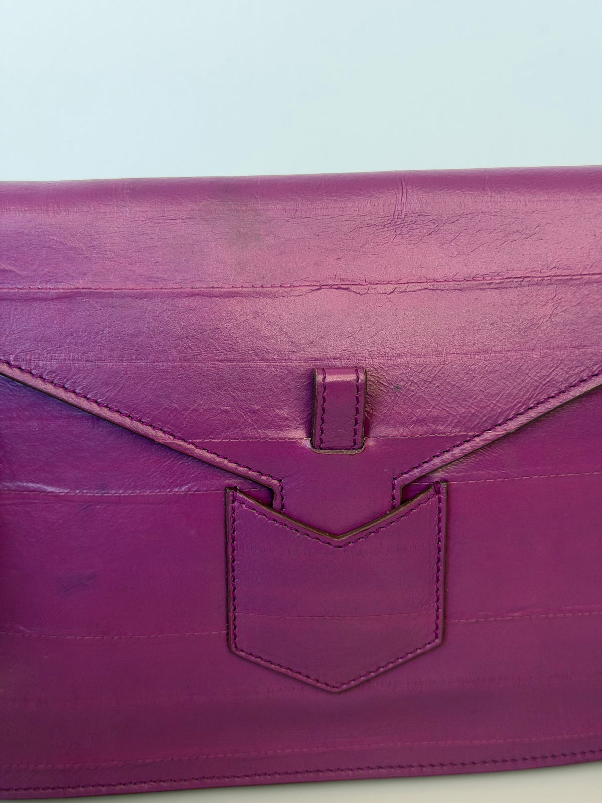 Yves Saint Laurent Vintage Genuine Eel Skin Envelope Flap Clutch - Fuchsia Purple