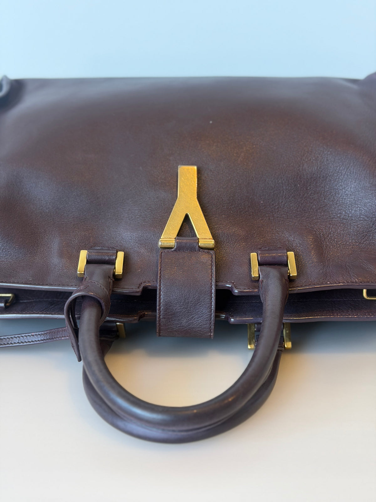 Saint Laurent Burgundy Calfskin Cabas Chyc Handbag