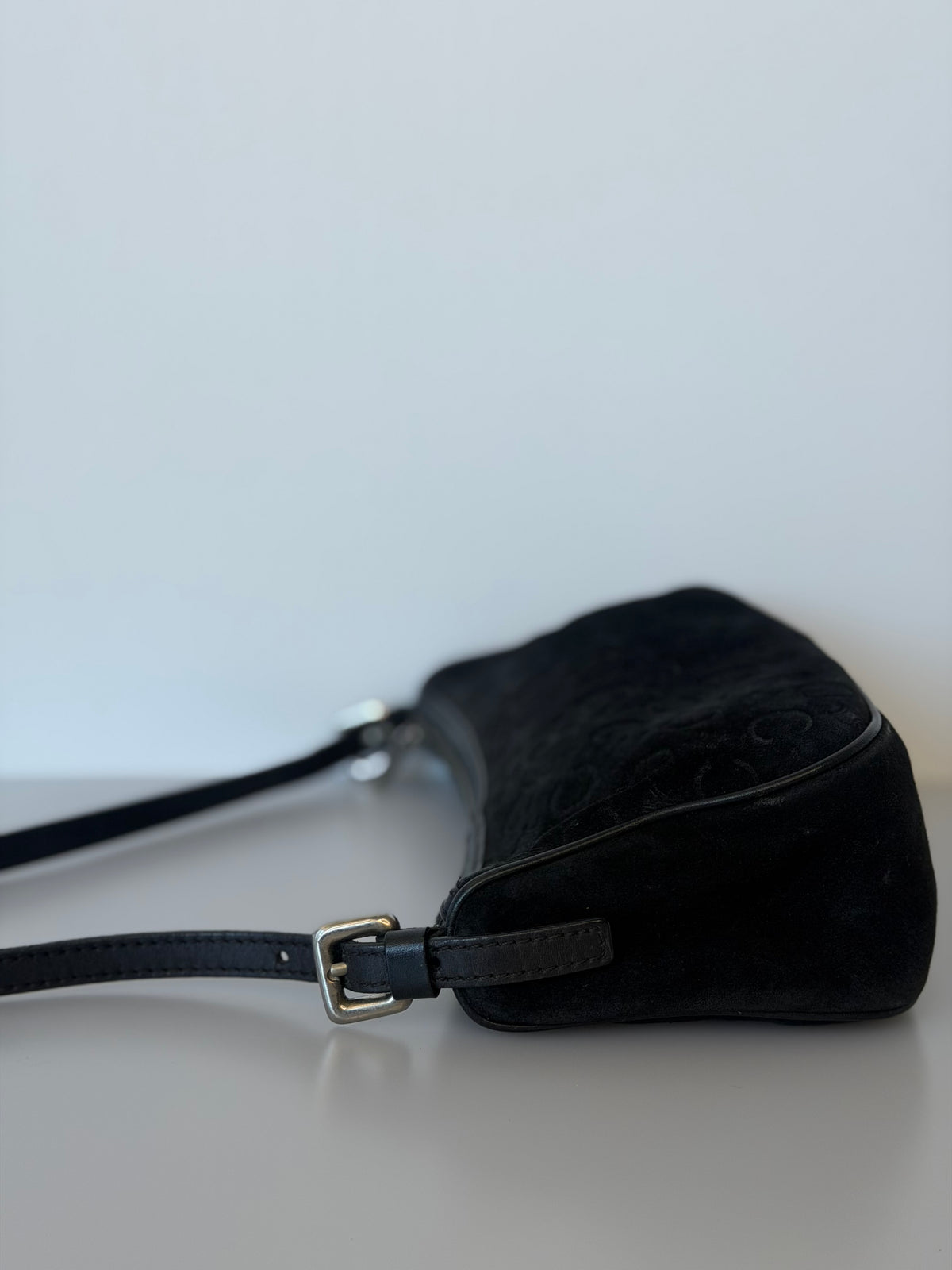 Celine Vintage C Macadam Suede Baguette Bag - Black