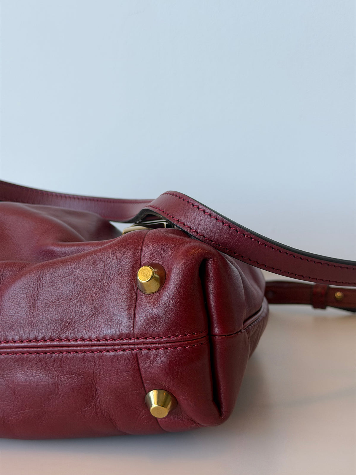 Chloé Victoria Calfskin Two-Way Bag – Burgundy