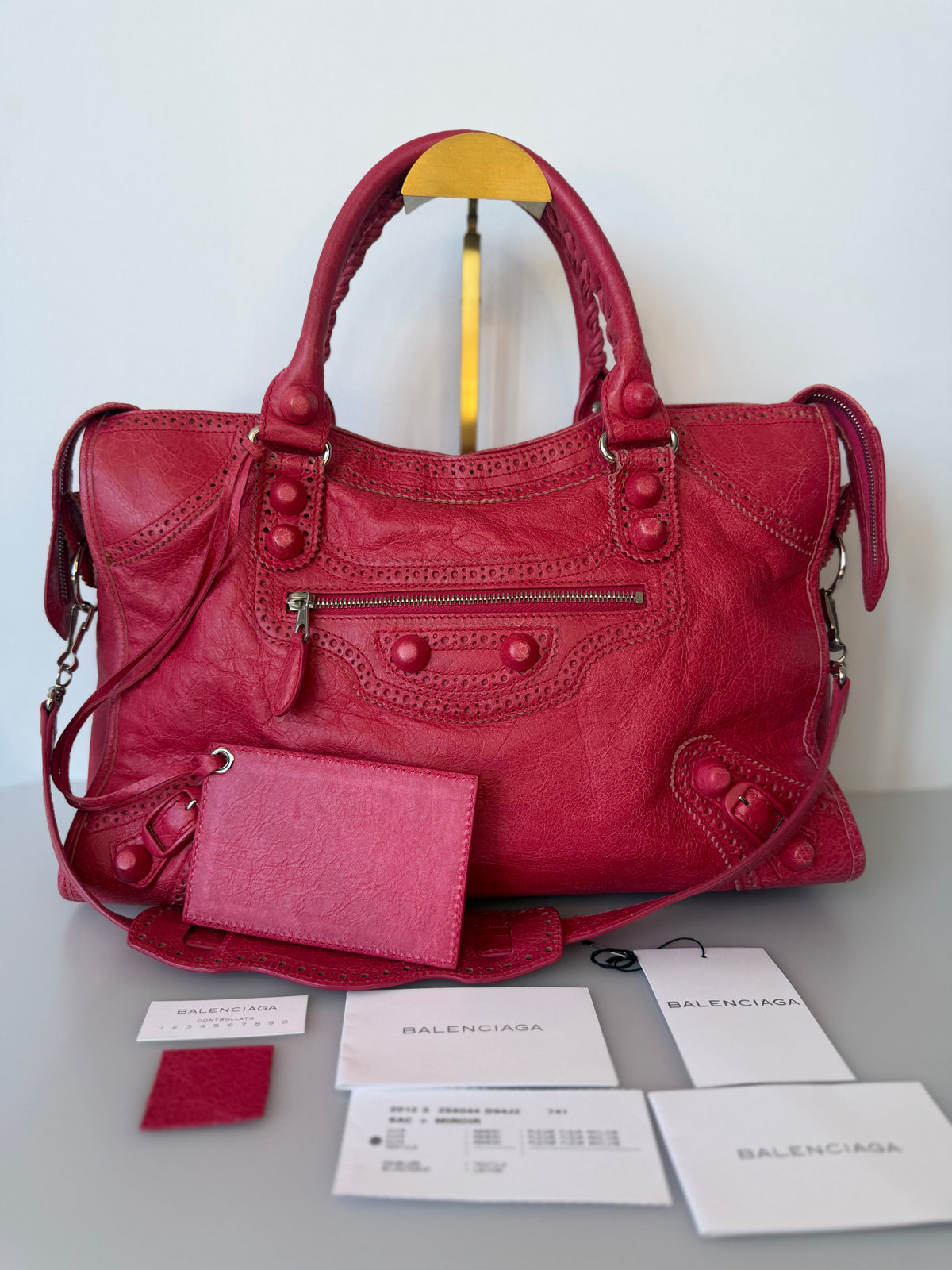 Balenciaga Giant 12 Brogues Covered City Bag - Rose Thulian