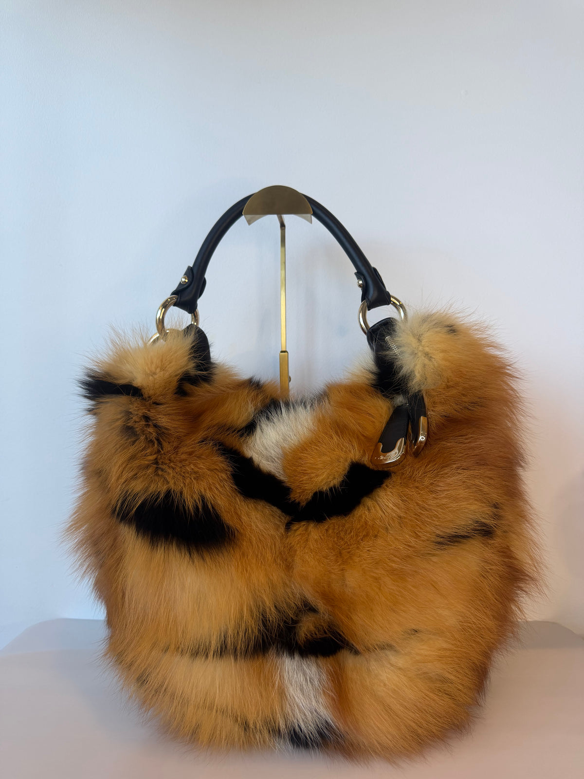 [Very Rare] Bally Brown Fur Tiger Pattern Shoulder Bag