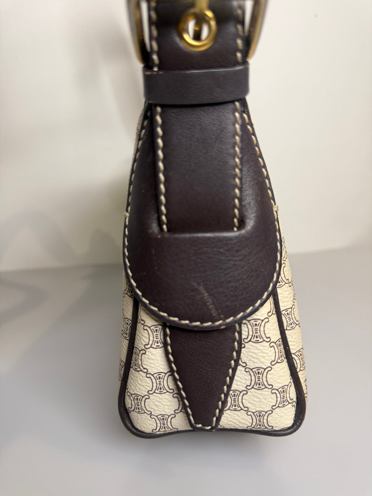 Vintage Celine White Macadam Triomphe Shoulder Bag