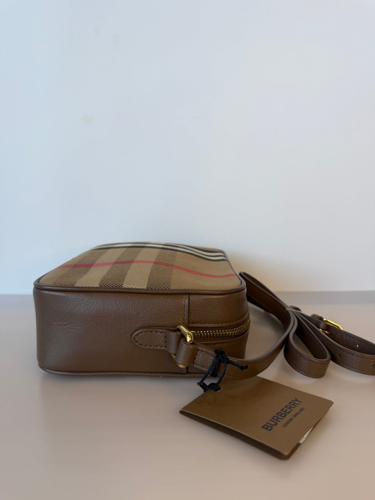 Burberry Vintage Brown Canvas Checked Camera Bag