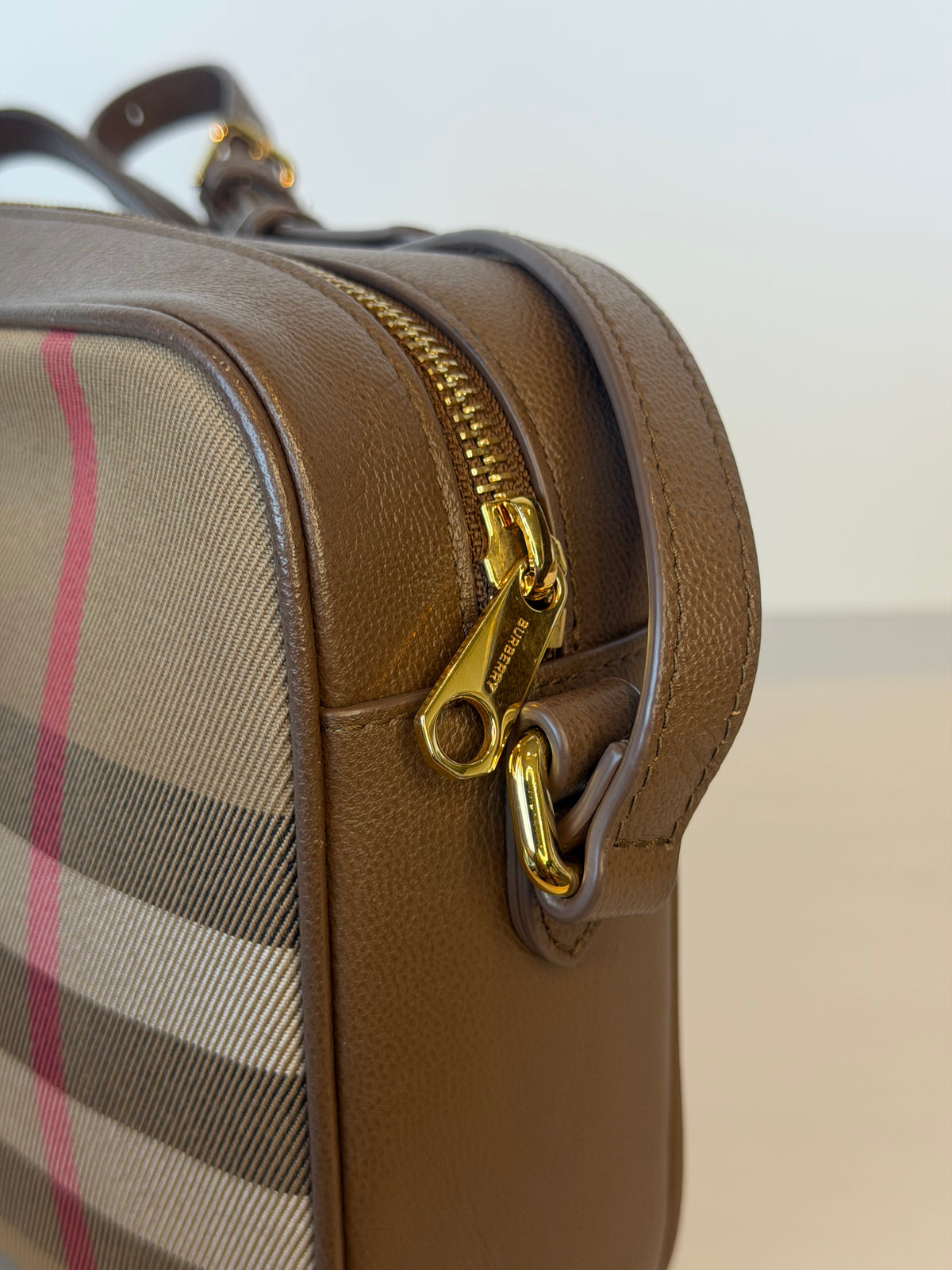Burberry Vintage Brown Canvas Checked Camera Bag