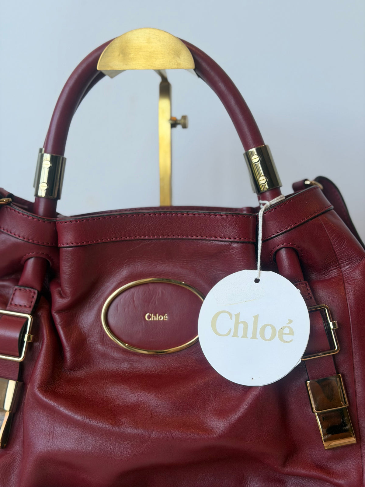 Chloé Victoria Calfskin Two-Way Bag – Burgundy