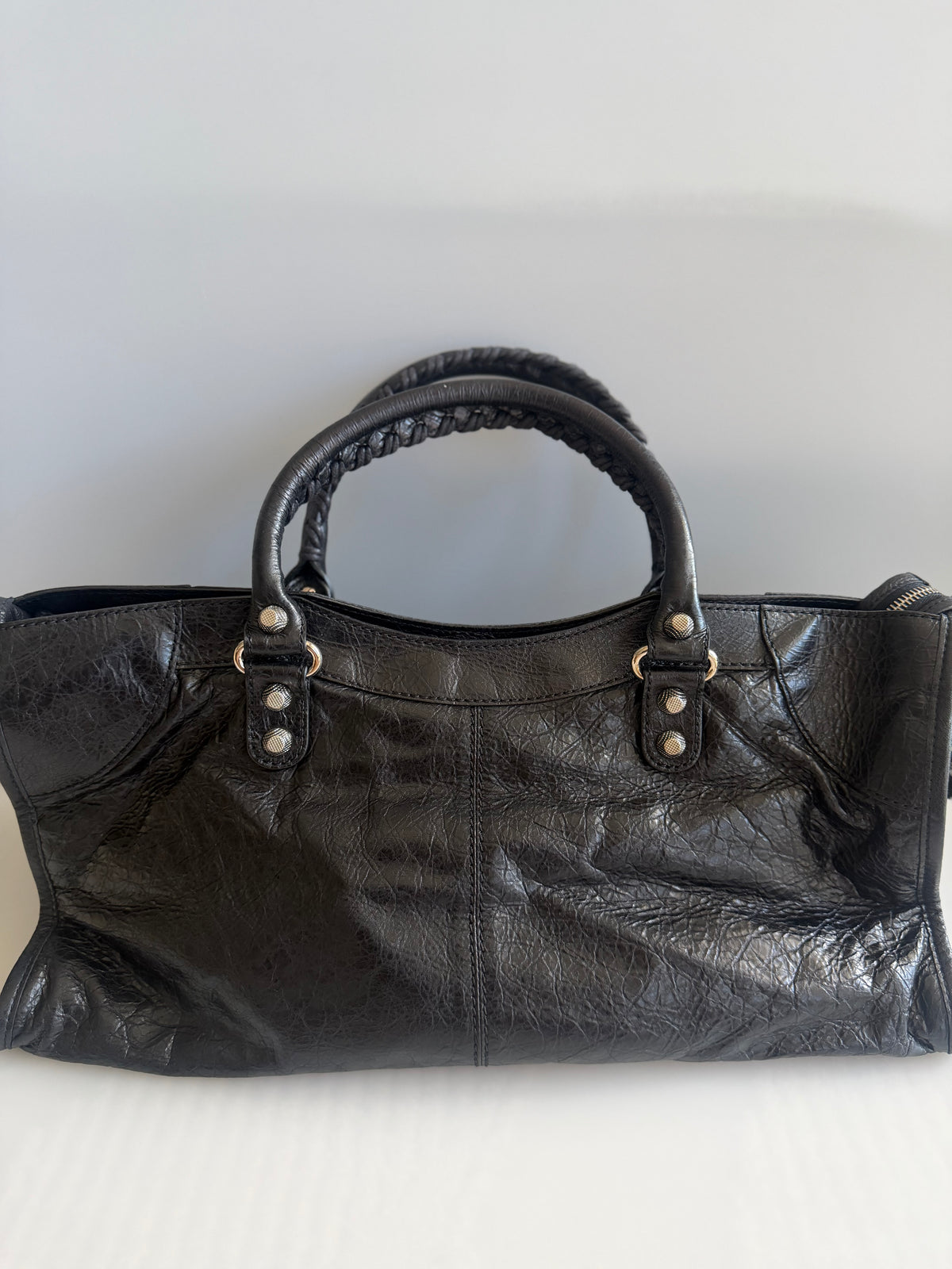 (VERY RARE) Balenciaga City Giant 12 Part Time in Agneau Leather & Silver Hardware 2-Way Bag - Black