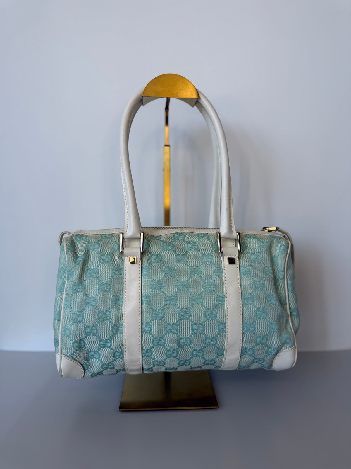 Gucci 2001 GG Canvas Boston Shoulder Bag - Baby Blue