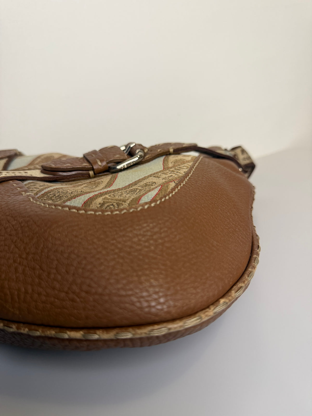 Archival Vintage Fendi Selleria Logo Canvas and Leather Buckle Hobo Bag by Karl Lagerfeld