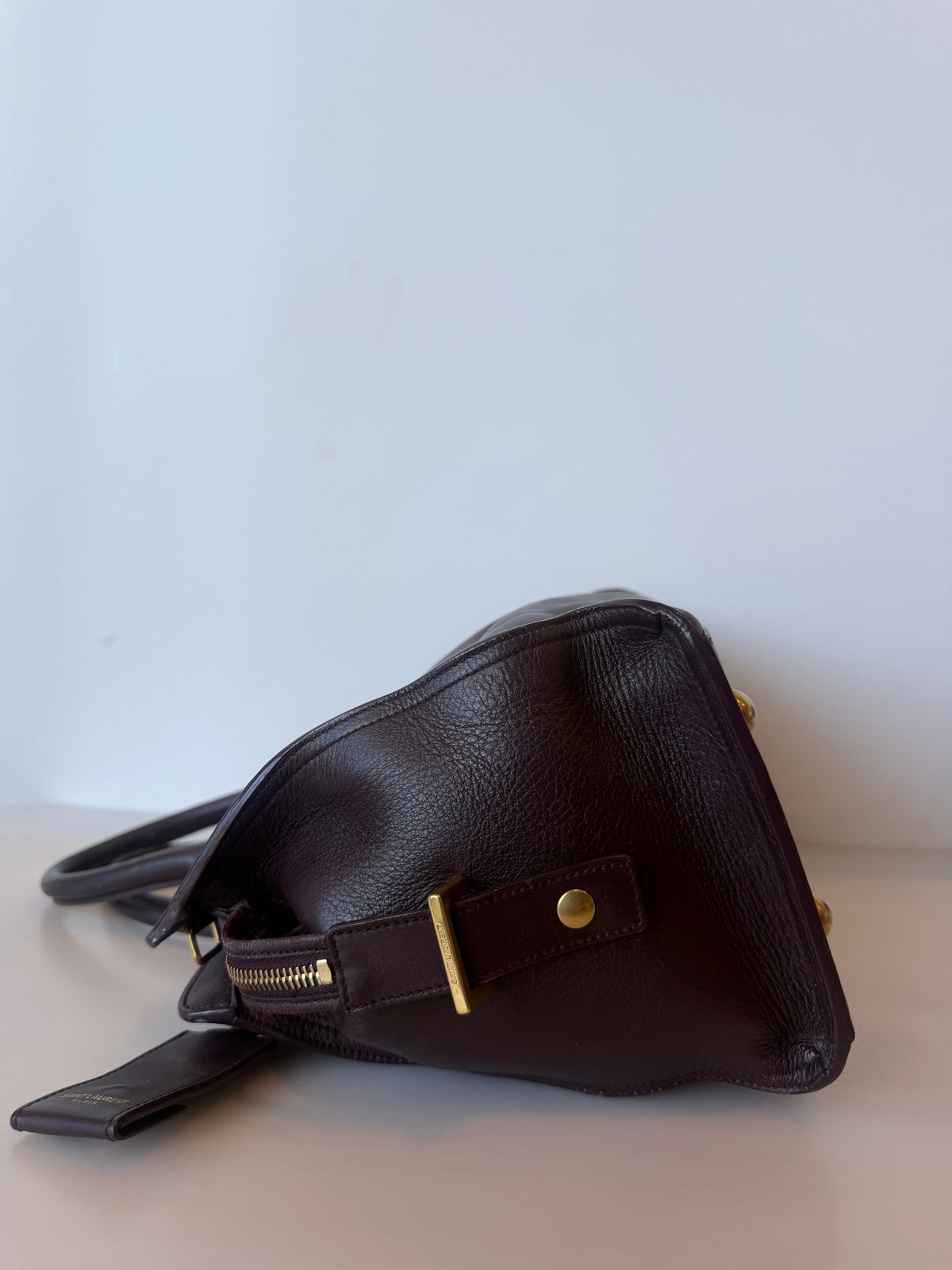 Saint Laurent Burgundy Calfskin Cabas Chyc Handbag