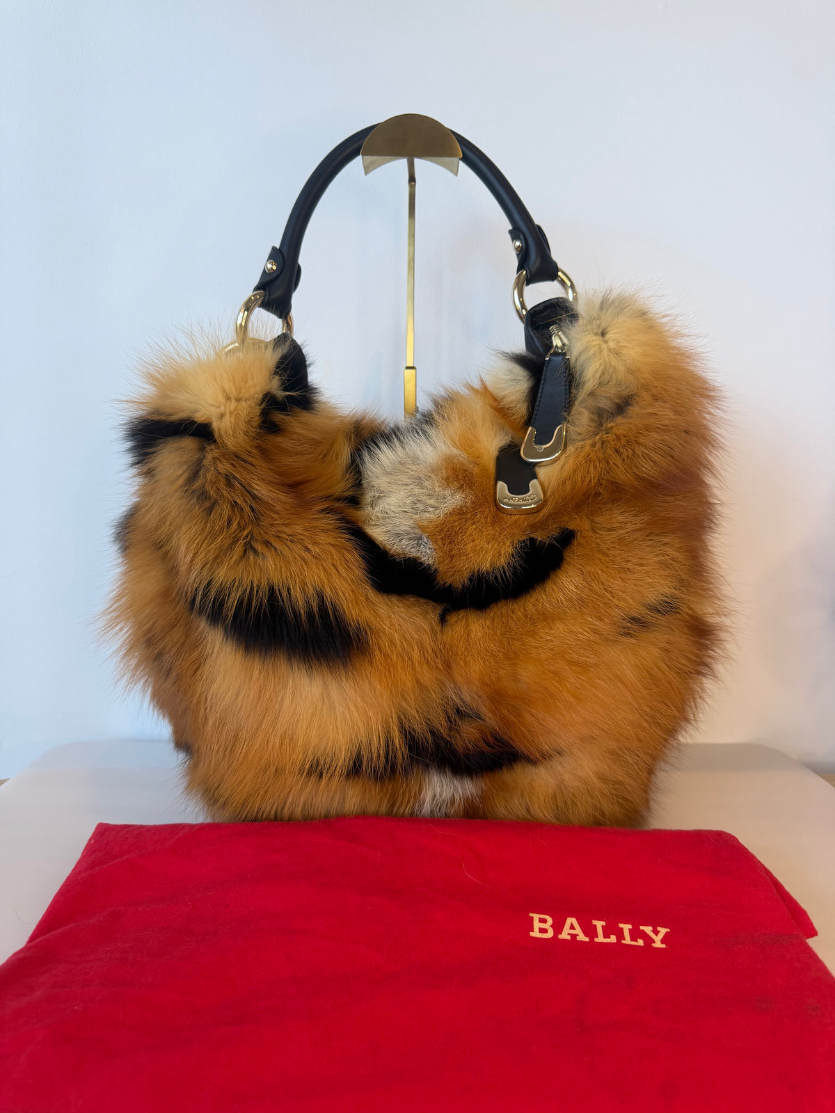 [Very Rare] Bally Brown Fur Tiger Pattern Shoulder Bag