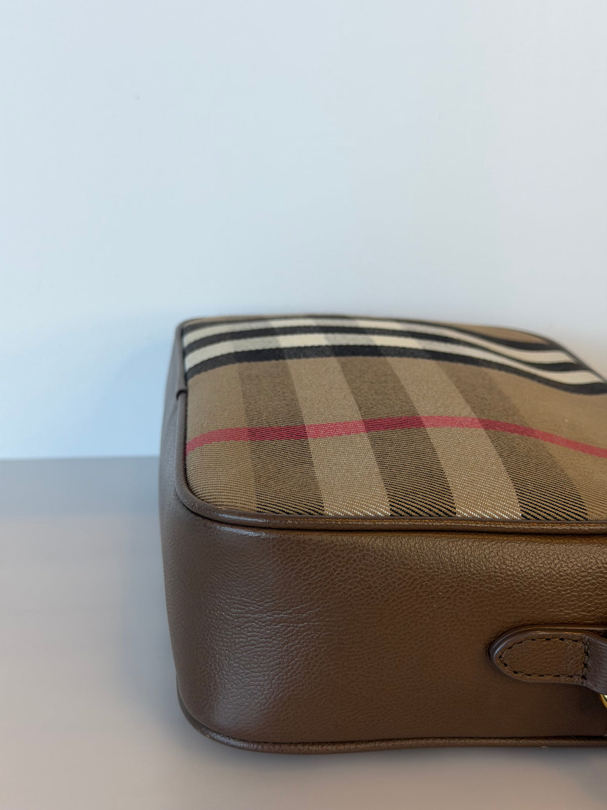 Burberry Vintage Brown Canvas Checked Camera Bag