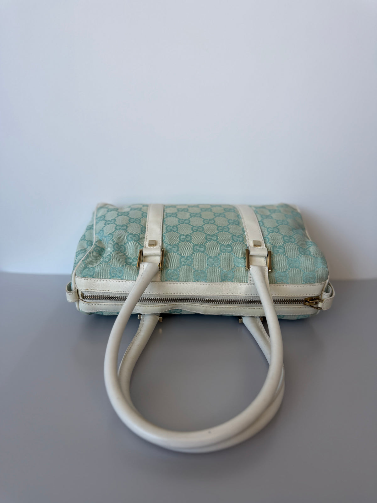 Gucci 2001 GG Canvas Boston Shoulder Bag - Baby Blue