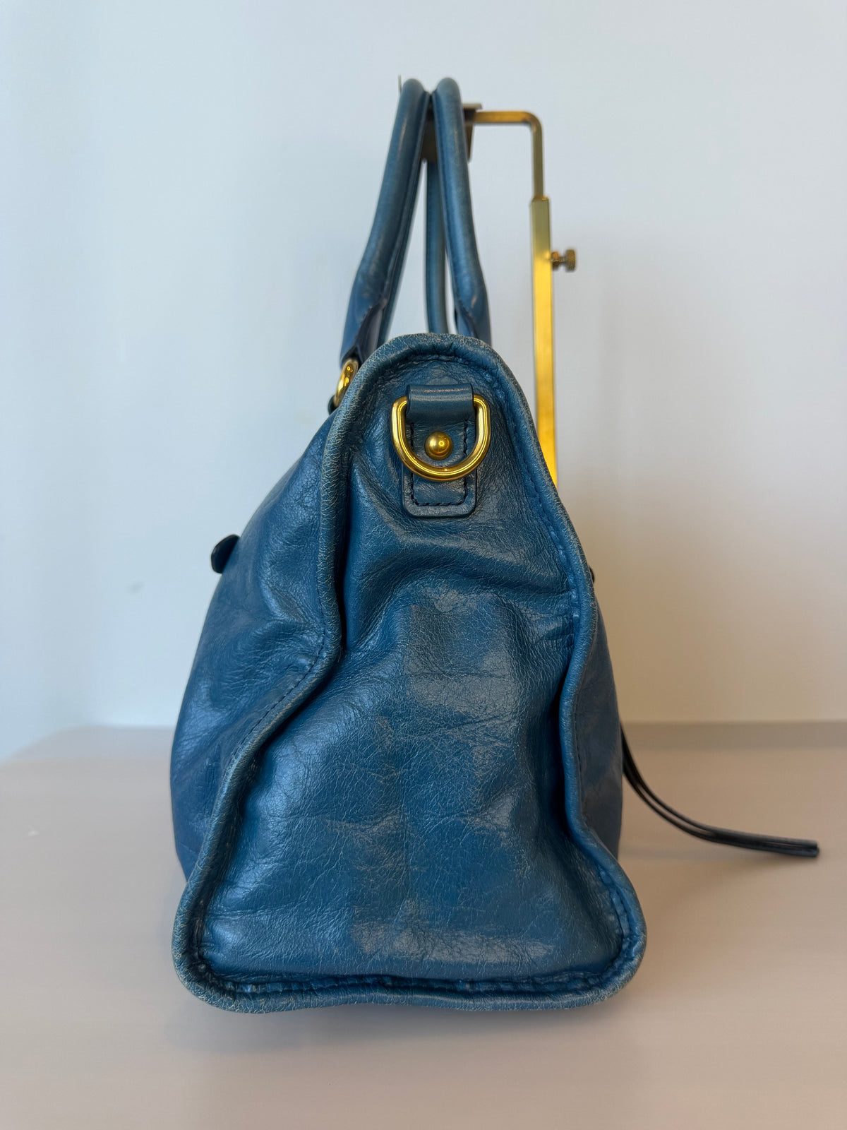 Miu Miu Vitello Shine Bauletto / Zip Tote - Oceano Blue