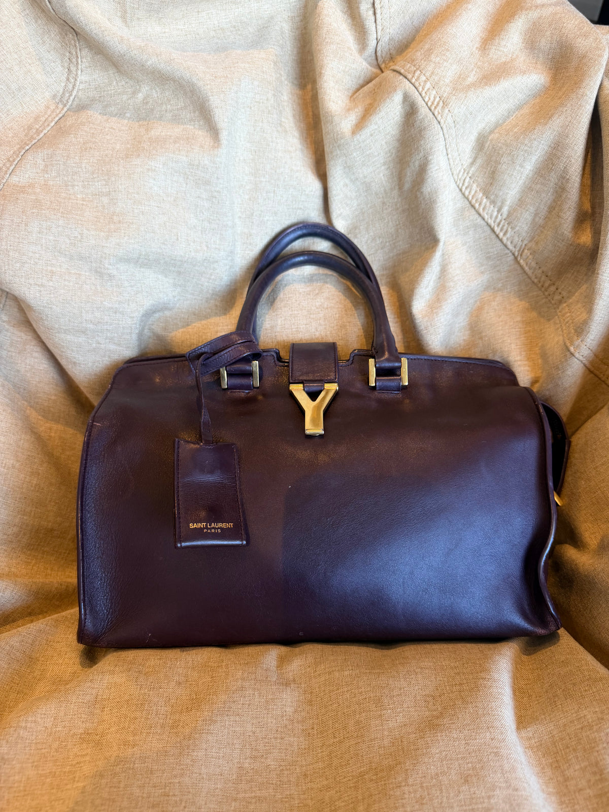 Saint Laurent Burgundy Calfskin Cabas Chyc Handbag