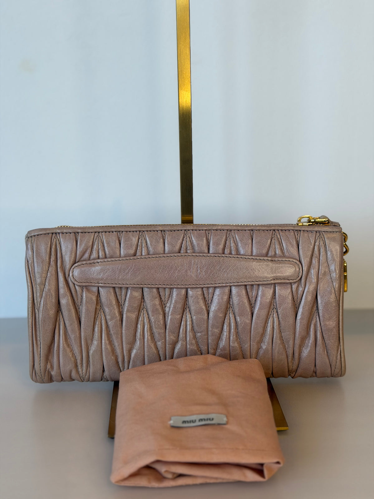Miu Miu Pink Calfskin Matelasse Clutch