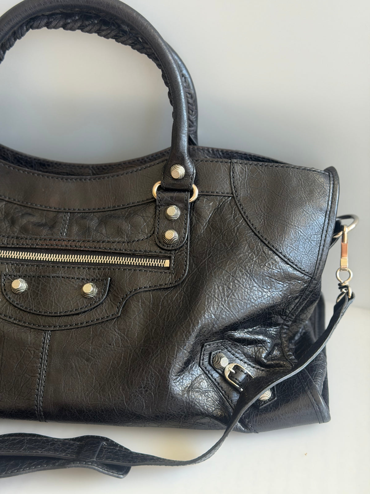 (VERY RARE) Balenciaga City Giant 12 Part Time in Agneau Leather & Silver Hardware 2-Way Bag - Black
