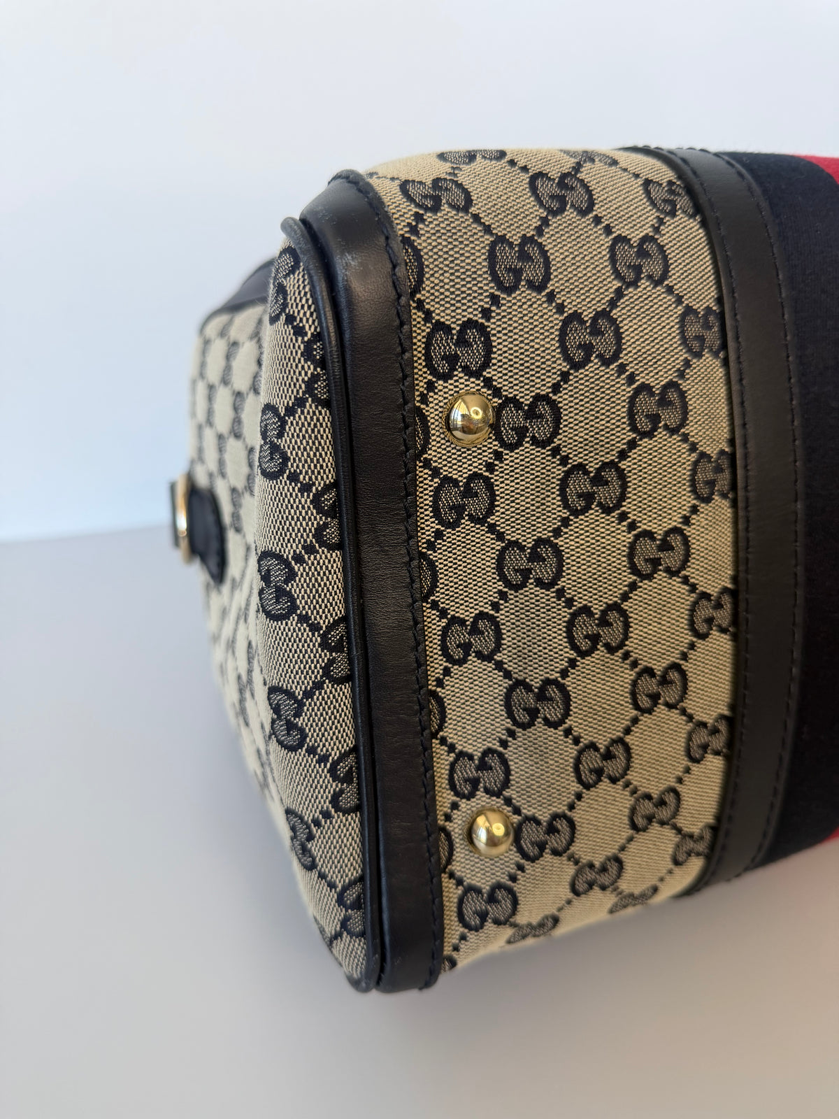 Vintage Gucci Web Original Medium GG Boston Bag - GG Canvas/Dark Navy