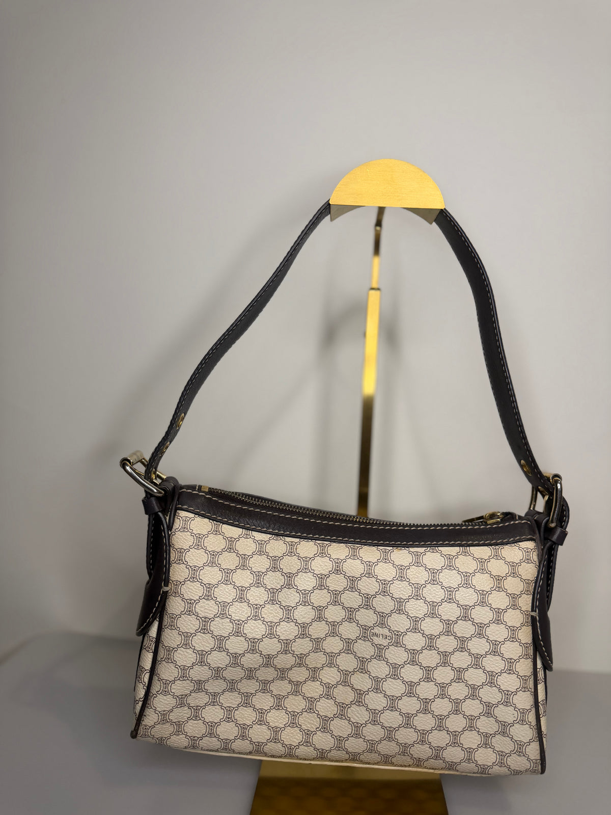 Vintage Celine White Macadam Triomphe Shoulder Bag