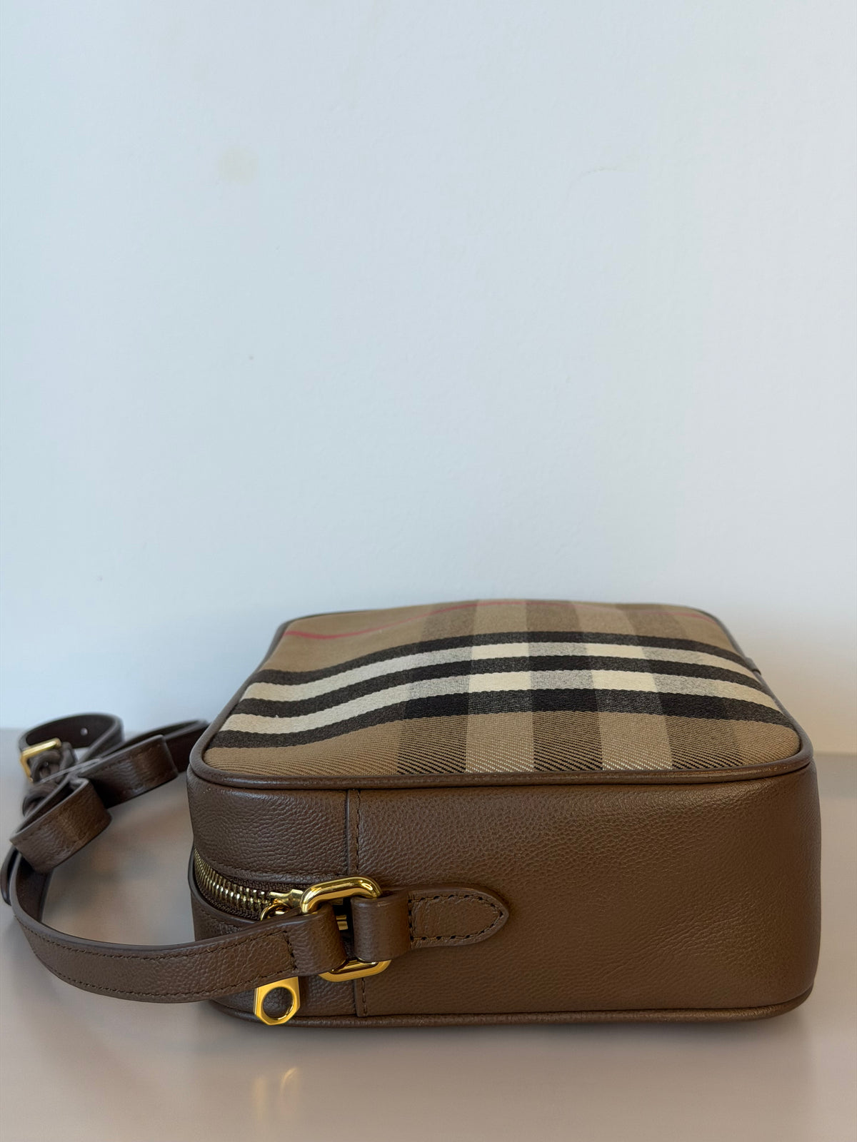 Burberry Vintage Brown Canvas Checked Camera Bag