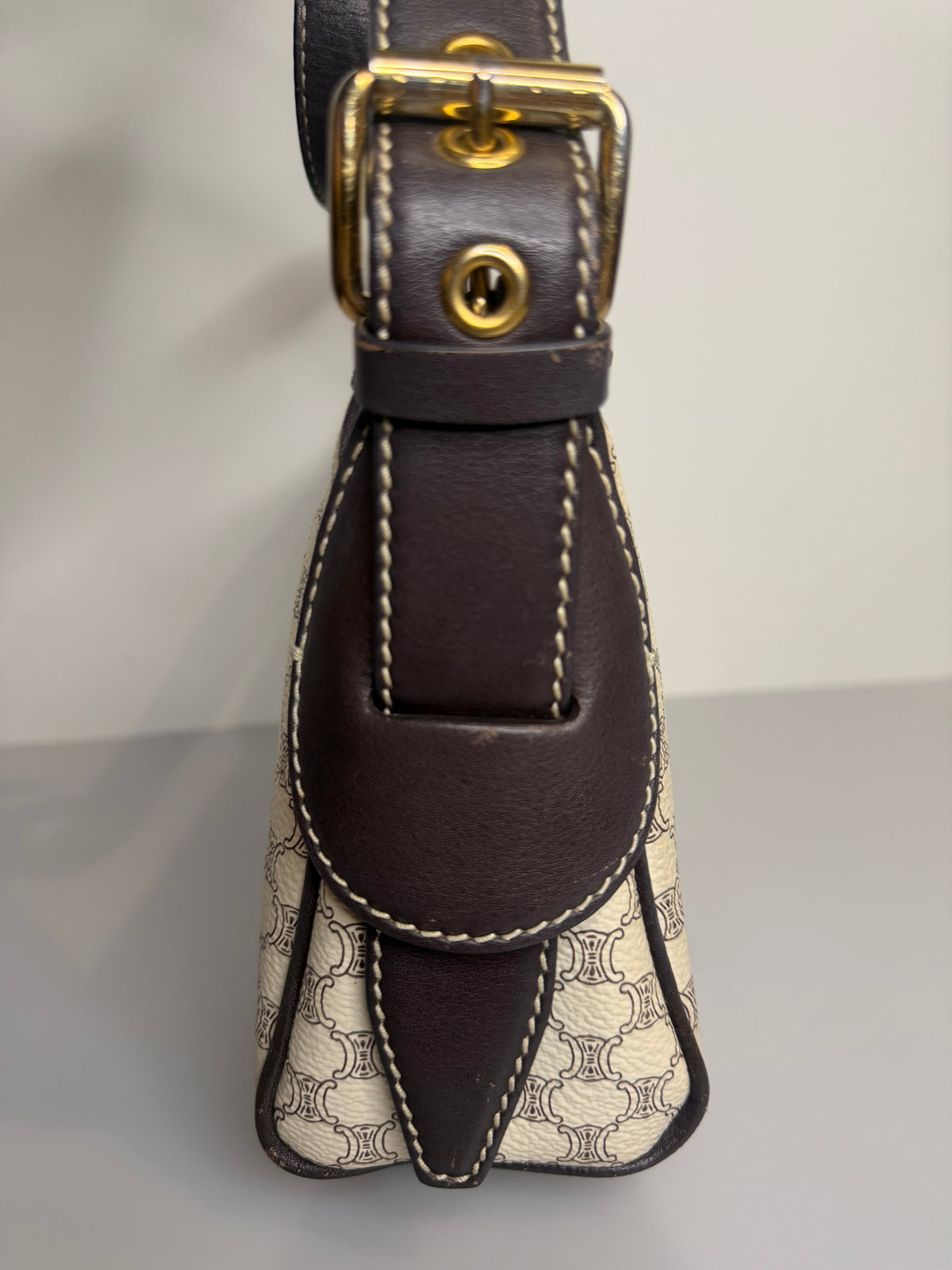 Vintage Celine White Macadam Triomphe Shoulder Bag