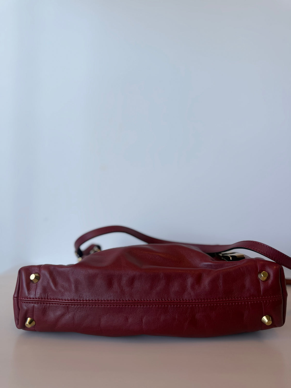 Chloé Victoria Calfskin Two-Way Bag – Burgundy