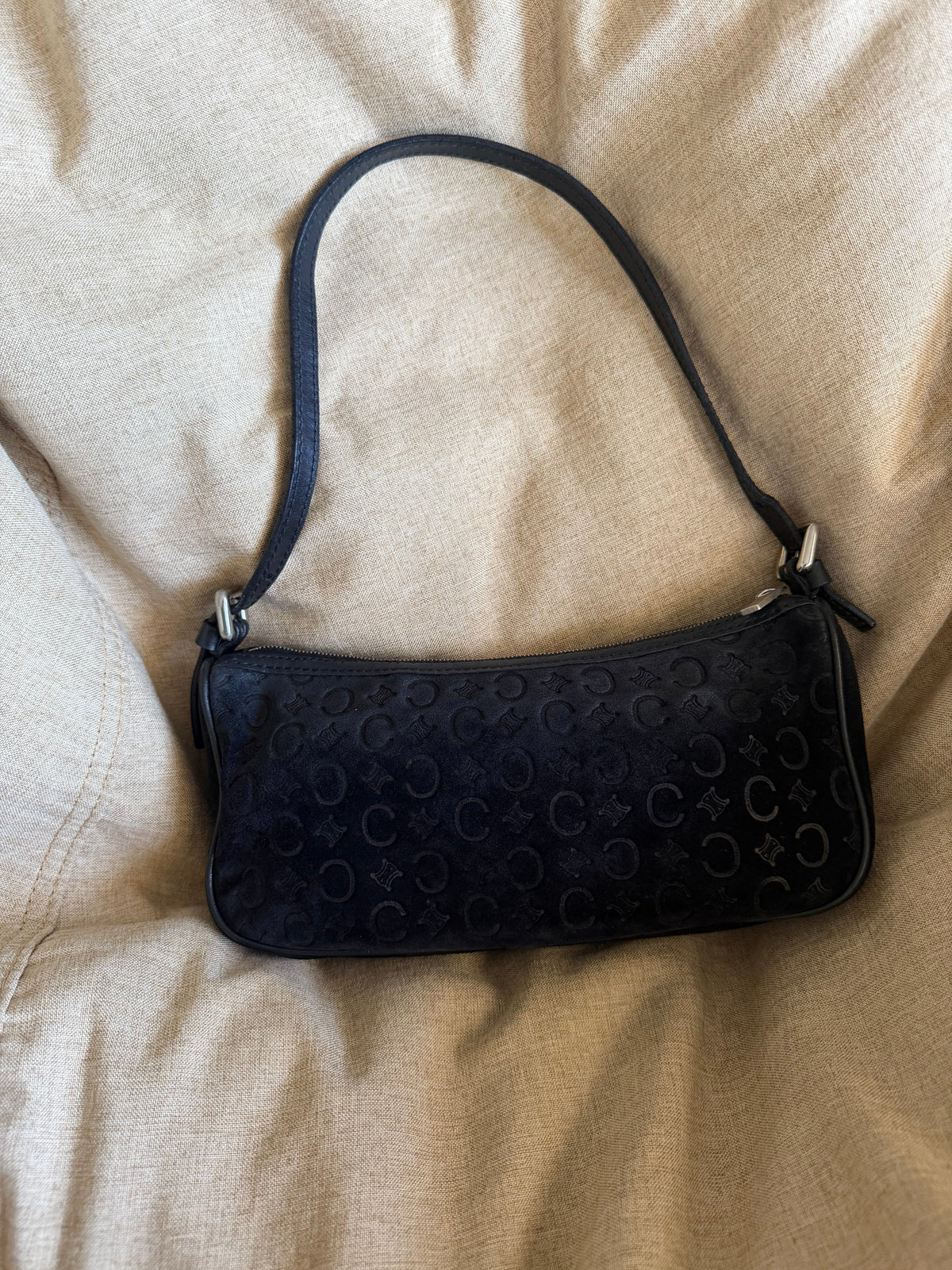 Celine Vintage C Macadam Suede Baguette Bag - Black