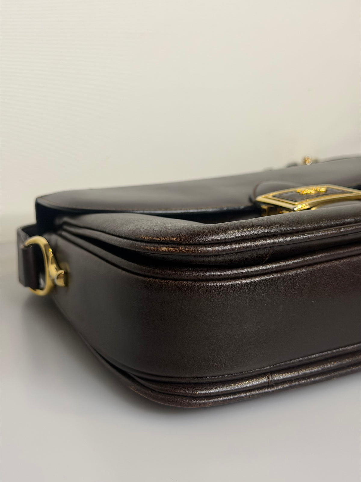 Archival Vintage Celine Paris Horse Carriage Box Shoulder Bag - Dark Brown