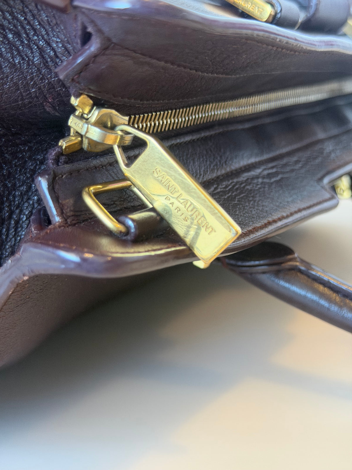 Saint Laurent Burgundy Calfskin Cabas Chyc Handbag