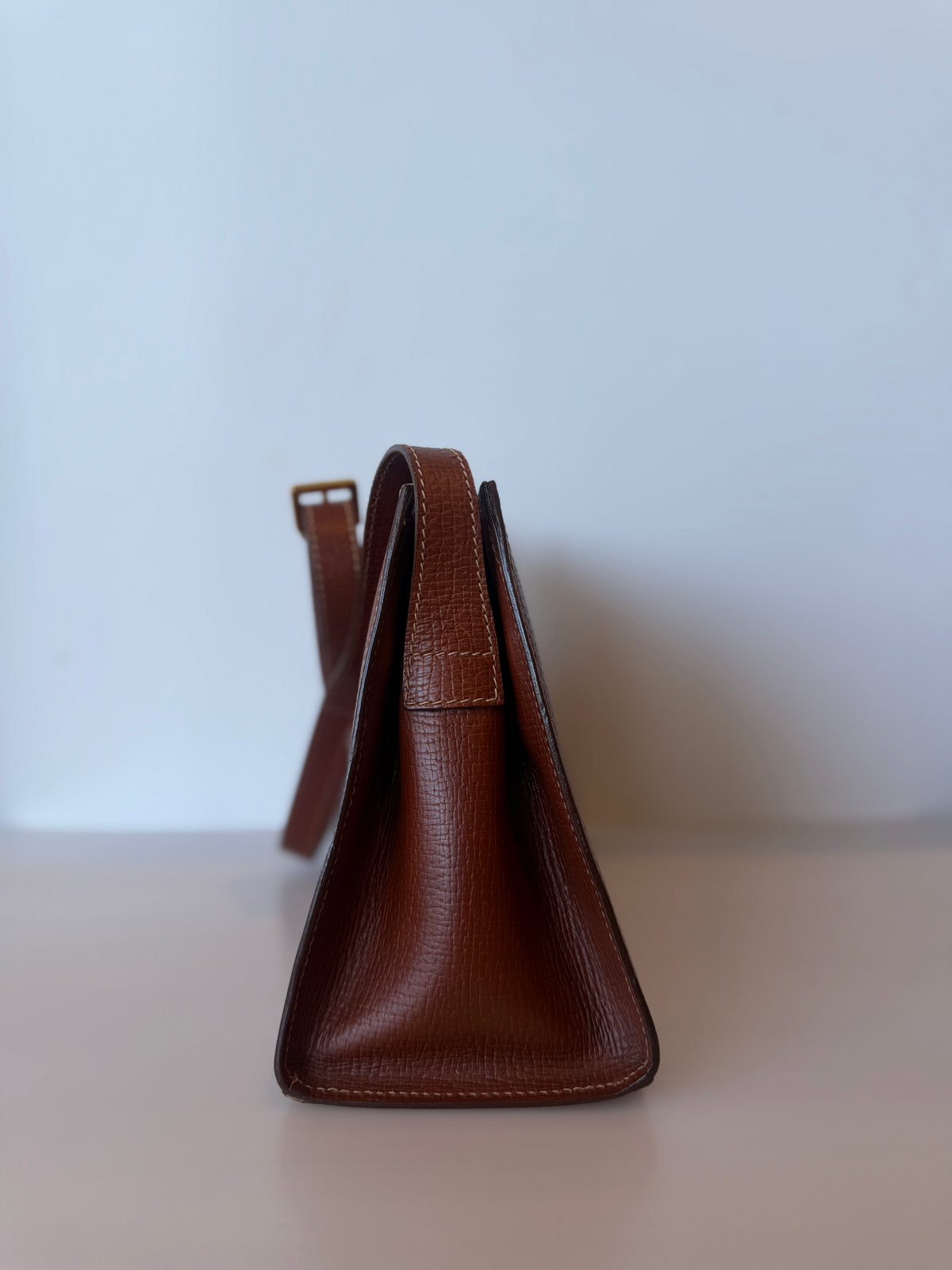Vintage Loewe Brown Grained Leather Loop Turn-Lock Crossbody Bag