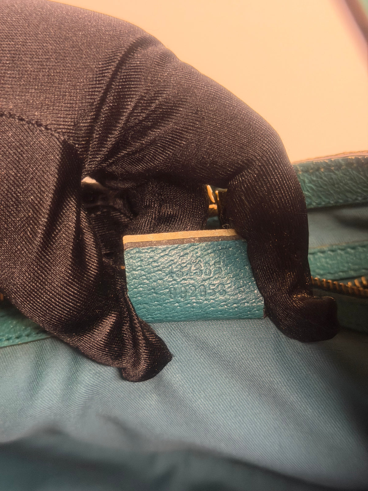 Vintage Gucci Jackie O GG Monogram Shoulder Bag — Turquoise Leather Trims