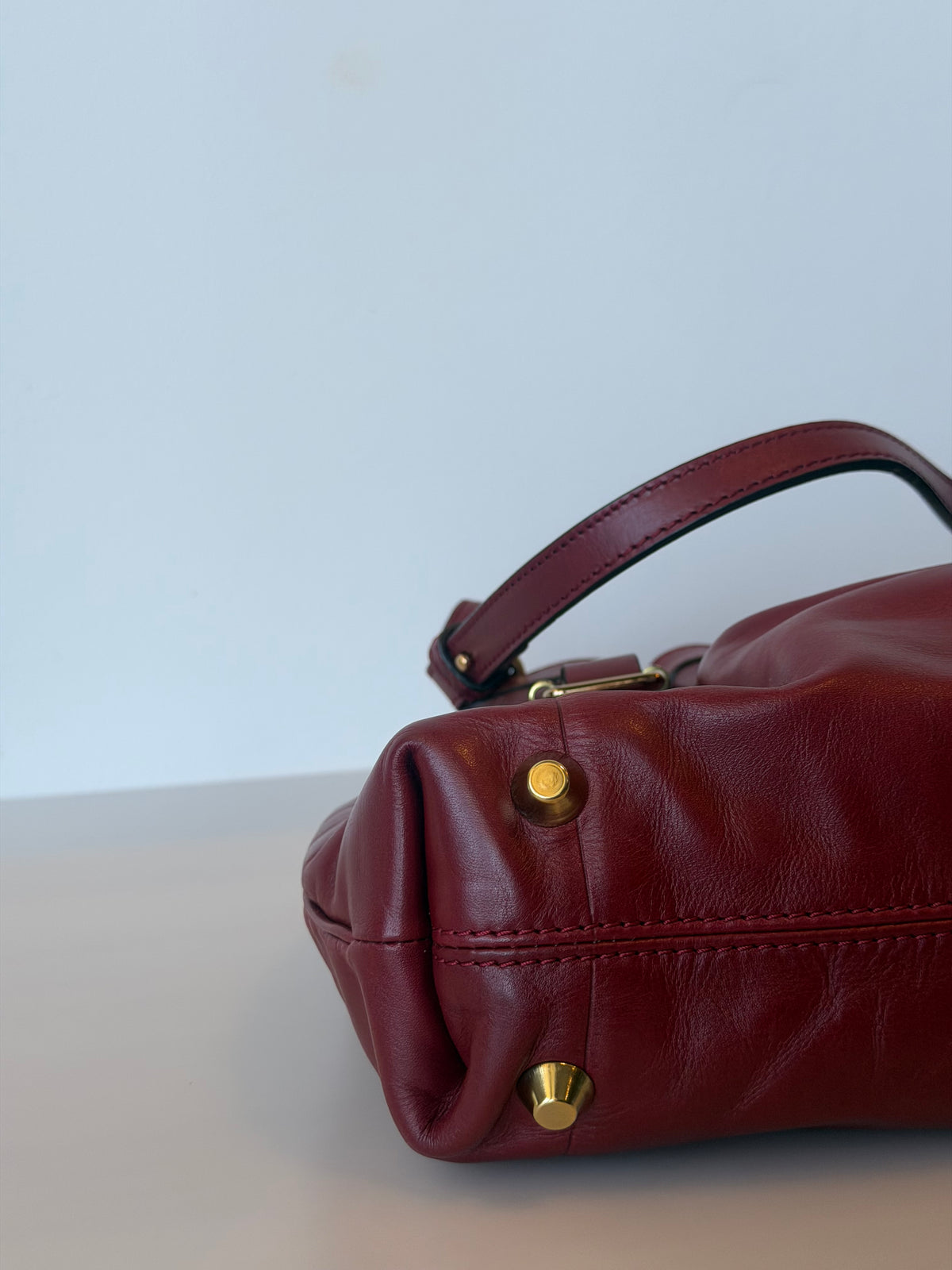Chloé Victoria Calfskin Two-Way Bag – Burgundy