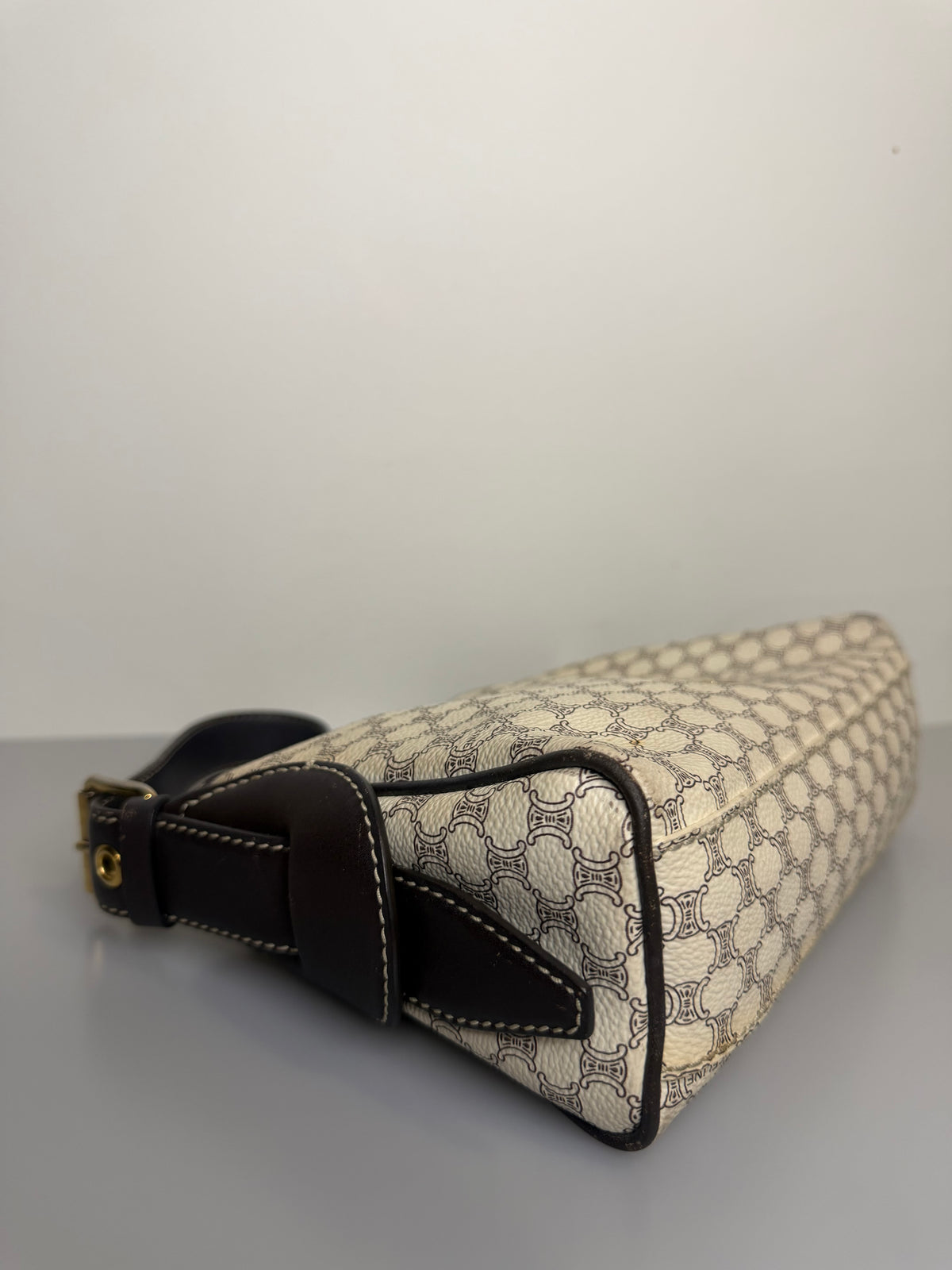 Vintage Celine White Macadam Triomphe Shoulder Bag