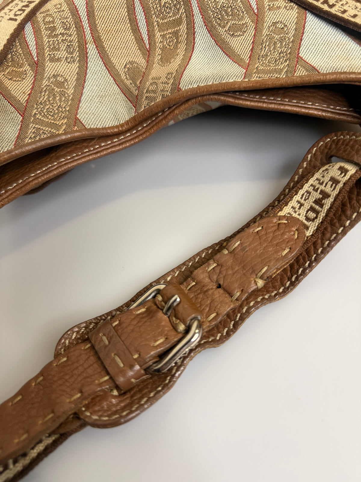 Archival Vintage Fendi Selleria Logo Canvas and Leather Buckle Hobo Bag by Karl Lagerfeld