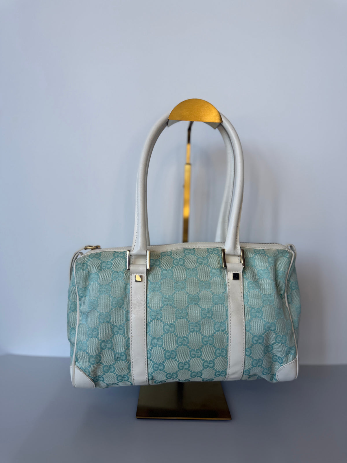 Gucci 2001 GG Canvas Boston Shoulder Bag - Baby Blue
