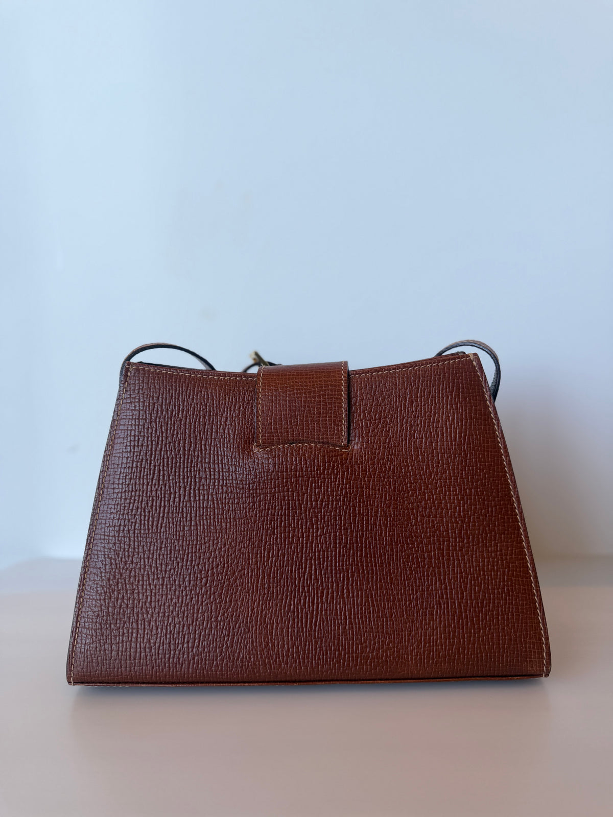 Vintage Loewe Brown Grained Leather Loop Turn-Lock Crossbody Bag