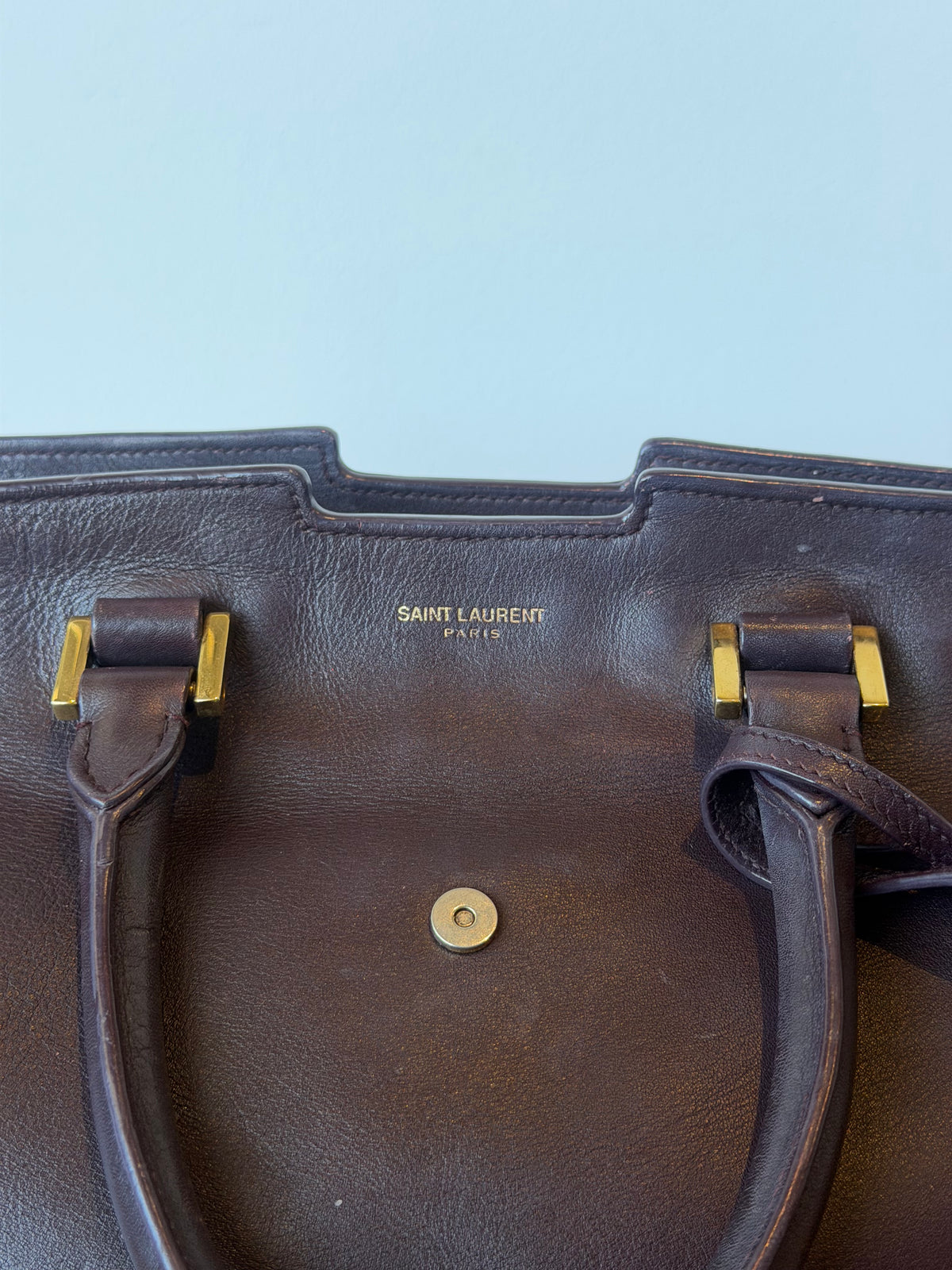 Saint Laurent Burgundy Calfskin Cabas Chyc Handbag