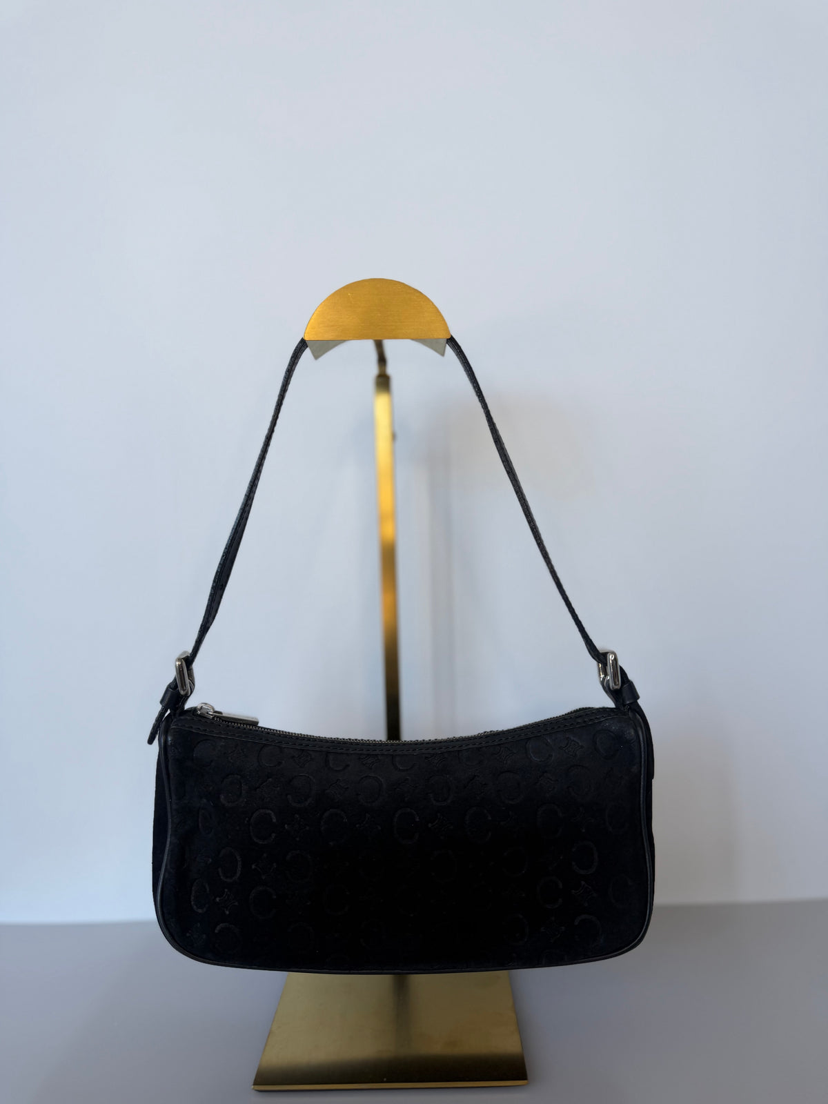 Celine Vintage C Macadam Suede Baguette Bag - Black
