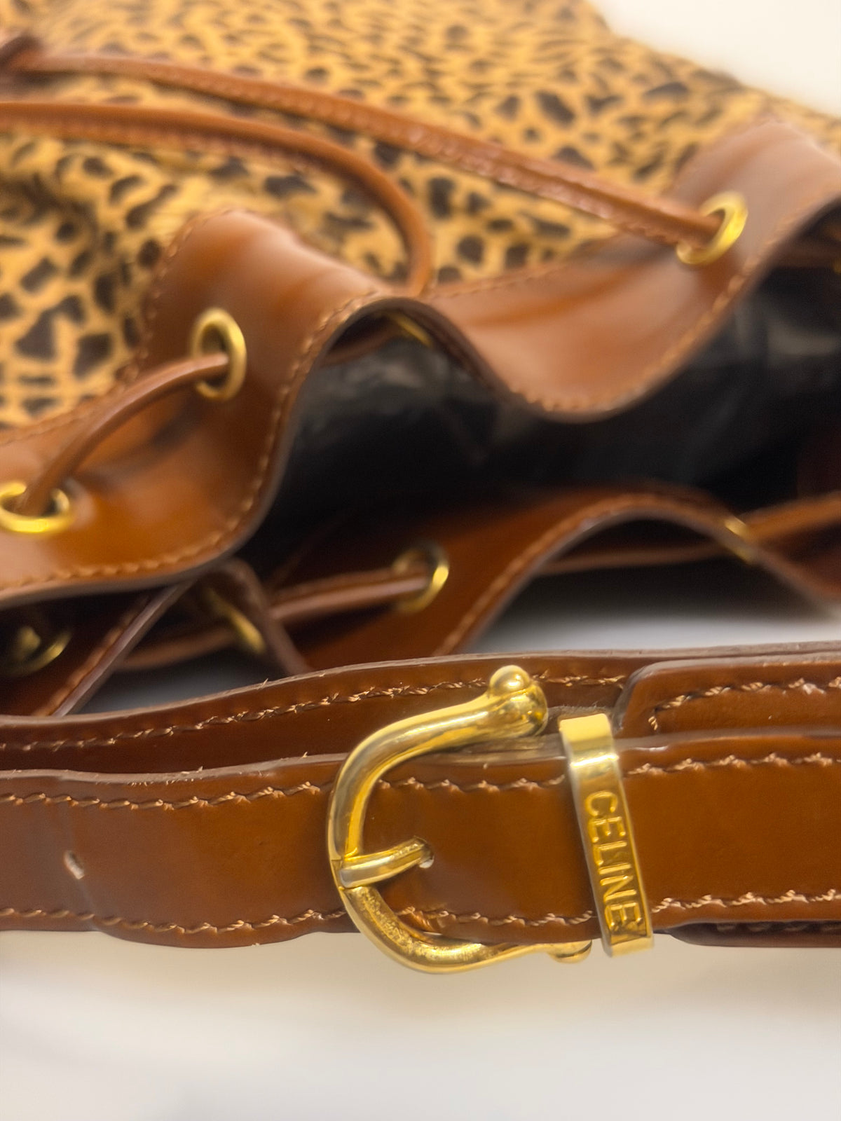 VERY RARE Vintage Celine Leopard Pony Hair Bucket Bag