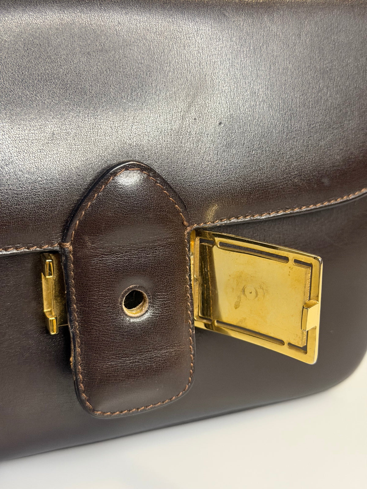 Archival Vintage Celine Paris Horse Carriage Box Shoulder Bag - Dark Brown