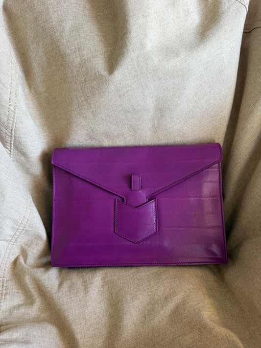 Yves Saint Laurent Vintage Genuine Eel Skin Envelope Flap Clutch - Fuchsia Purple