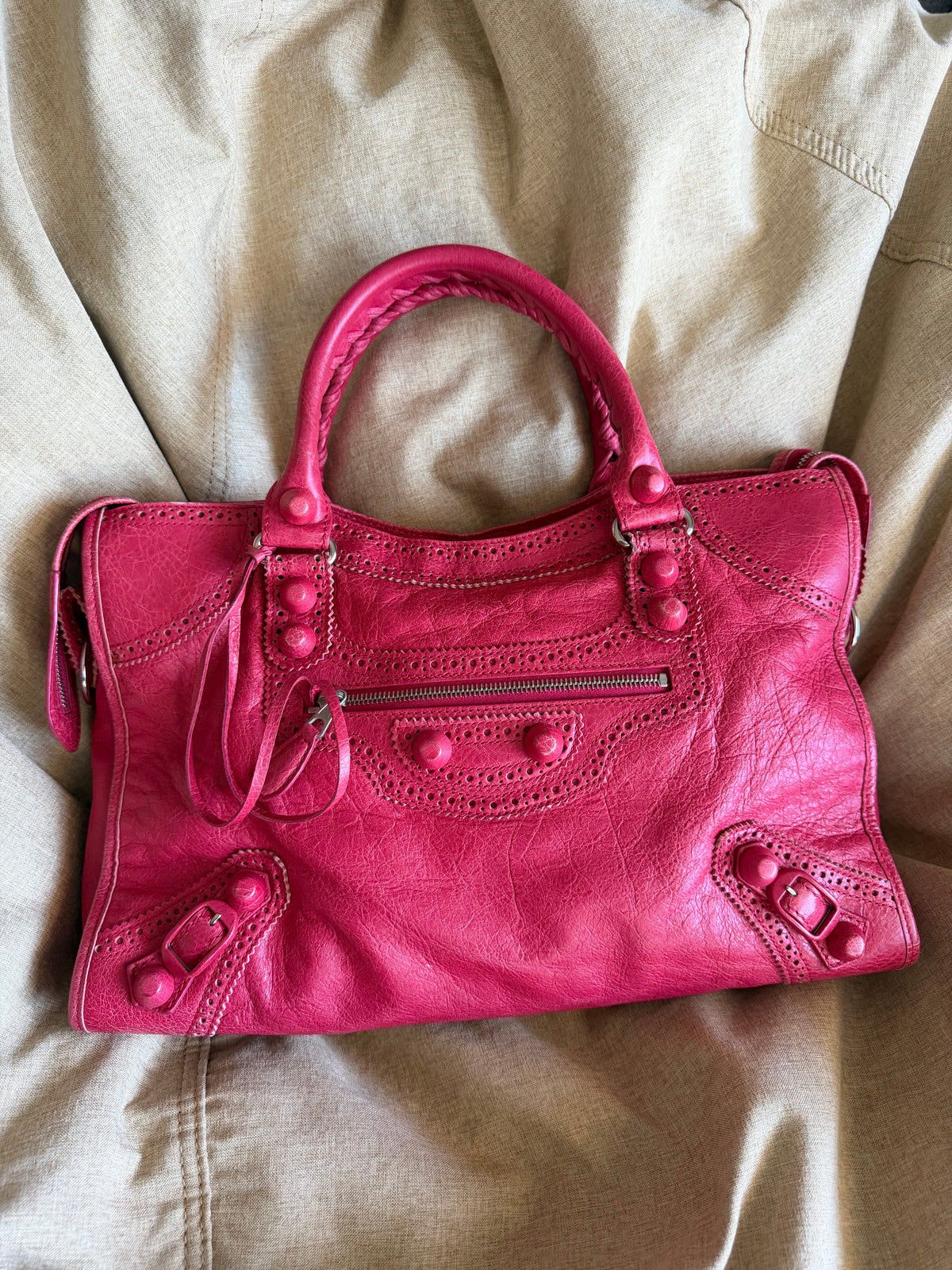 Balenciaga Giant 12 Brogues Covered City Bag - Rose Thulian